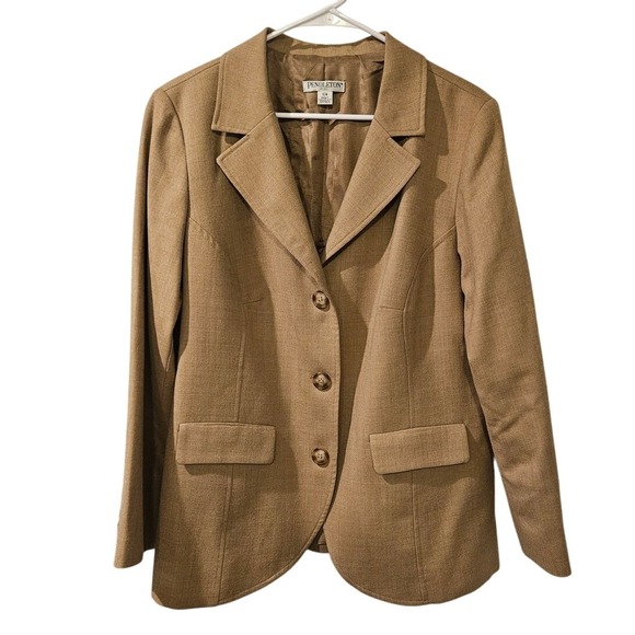 Pendleton Women's 100%‎ Virgin Wool Collar Blazer, Camel Tan, Size 16W - Picture 1 of 6